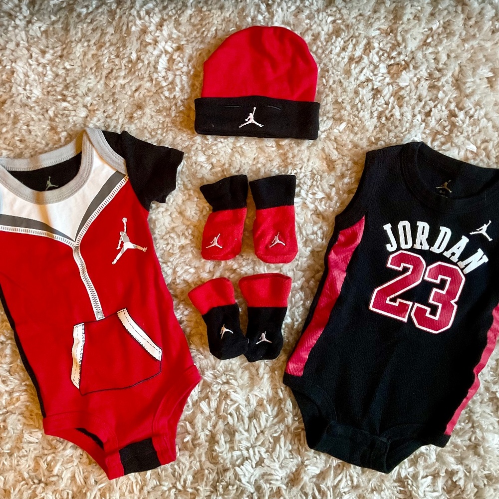Michael Jordan Baby Onesies, Hat, Socks (0-6 months) Like New!